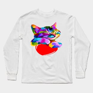 smilin cat hug heart design - Gifts Long Sleeve T-Shirt